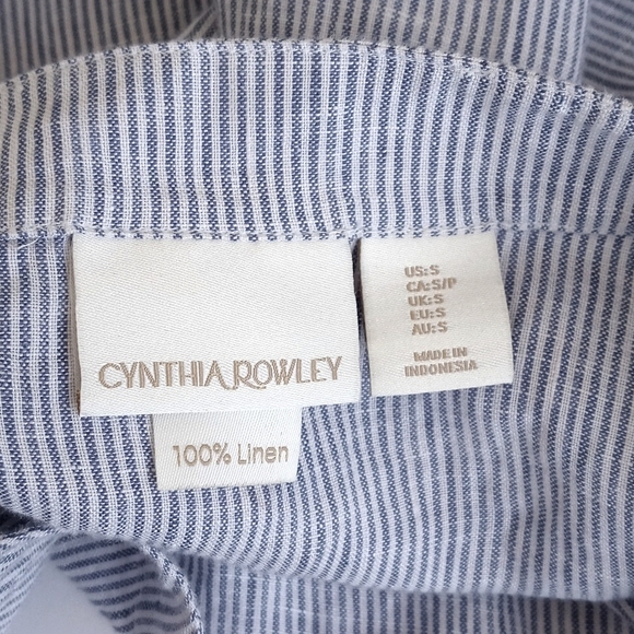 Cynthia Rowley 100% Linen Blue & White Pinstripe Bell Sleeve Top M - Picture 2 of 10